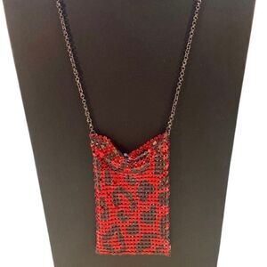 Betsey Johnson Red & Black Leopard Chainmaille Neck Purse.